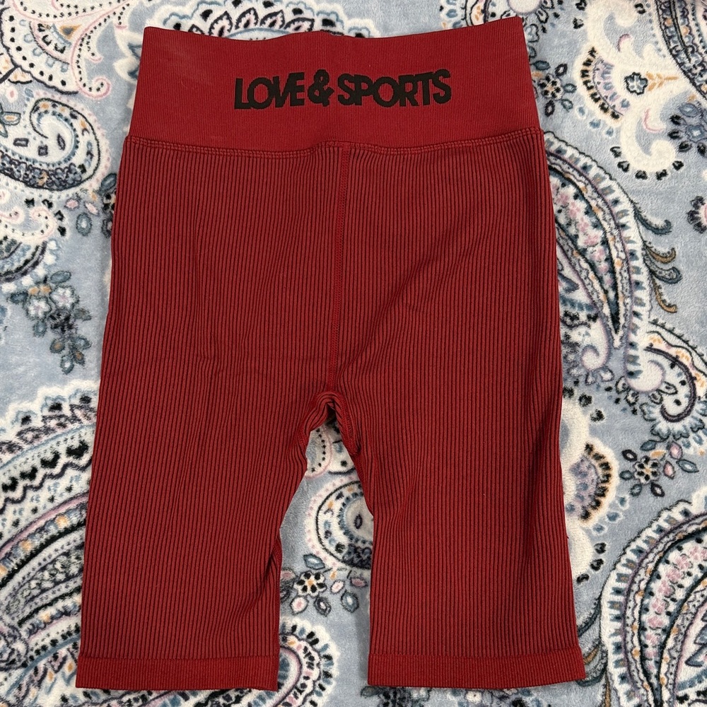Women's Ribbed Red Bike Shorts - Picture 2 of 3